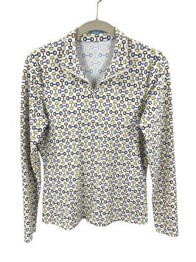 J McLaughlin Bedford Catalina Cloth 1/4 Zip Horse Bit Print Top Equestrian Small